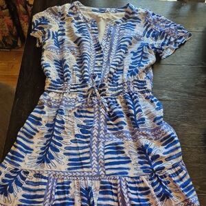 LOFT Blue and White Abstract Dress